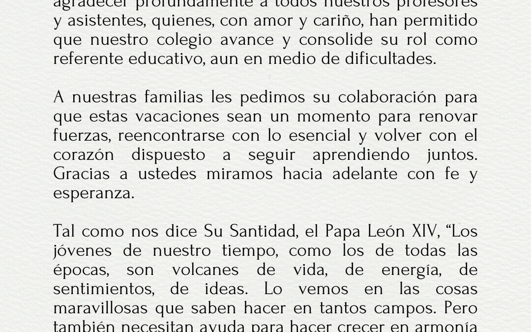 Mensaje al cierre del primer semestre 2025