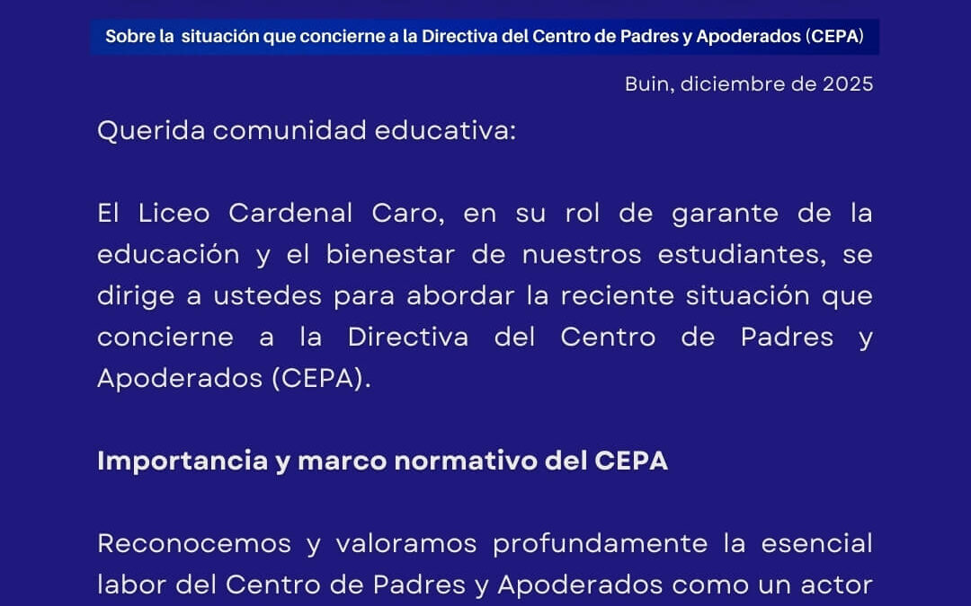 Comunicado sobre la situación que concierne a la Directiva del Centro de Padres y Apoderados (CEPA)