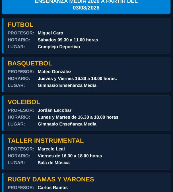 Reinicio de talleres extraprogramáticos en Sección Media